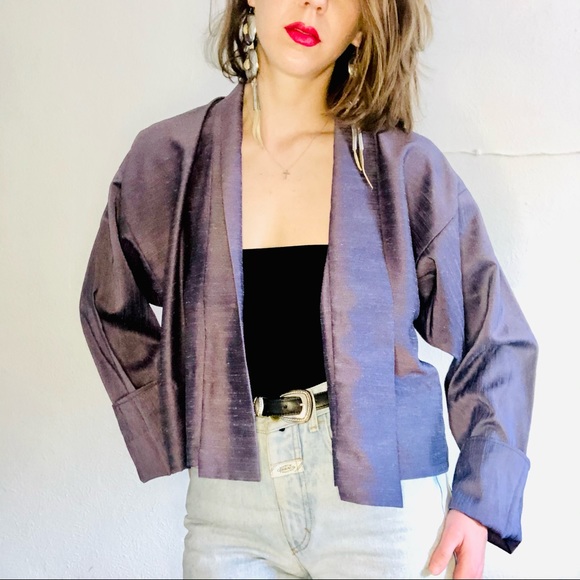90s VTG Purple Iridescent Cropped Kimono Jacket - Picture 4 of 7